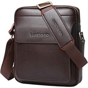 💫 Men Brown Leather Crossbody Bag Small Messenger Sling Satchel Business Travel